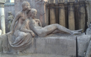 Stone sculpture of two women