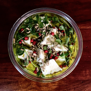 marinated feta with herbs and pink peppercorn