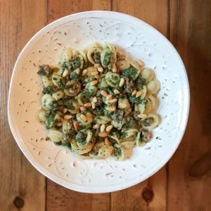 Orechiette with Pesto and Crumbled Sausage