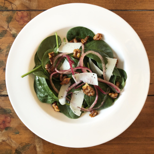 Spinach Salad with Red Onion, Manchego, and Walnuts