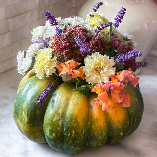 Floral arrangement in a pumpkin